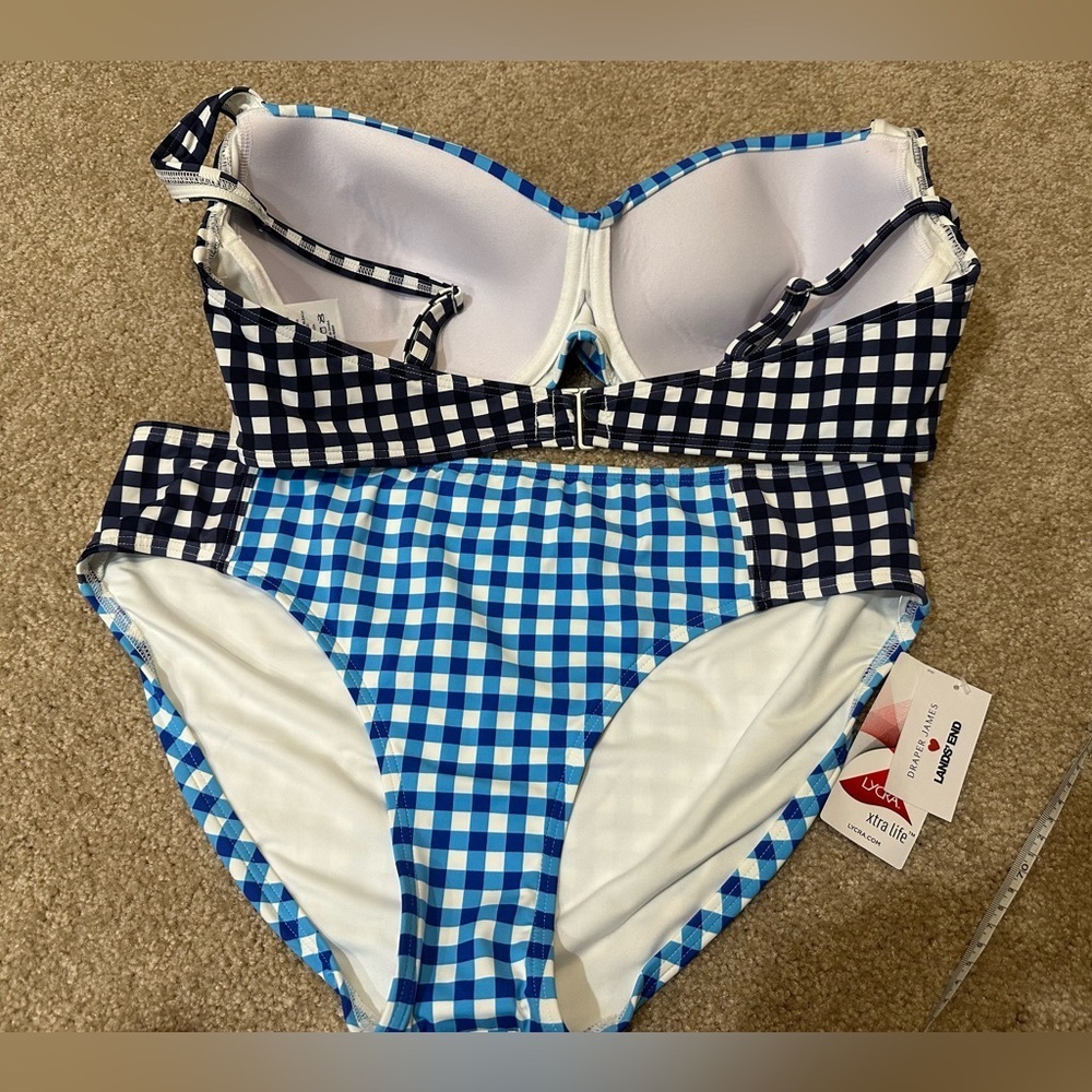 NWT Draper James x Lands' End Blue Gingham Swim Set Size 14 - Picture 12 of 13